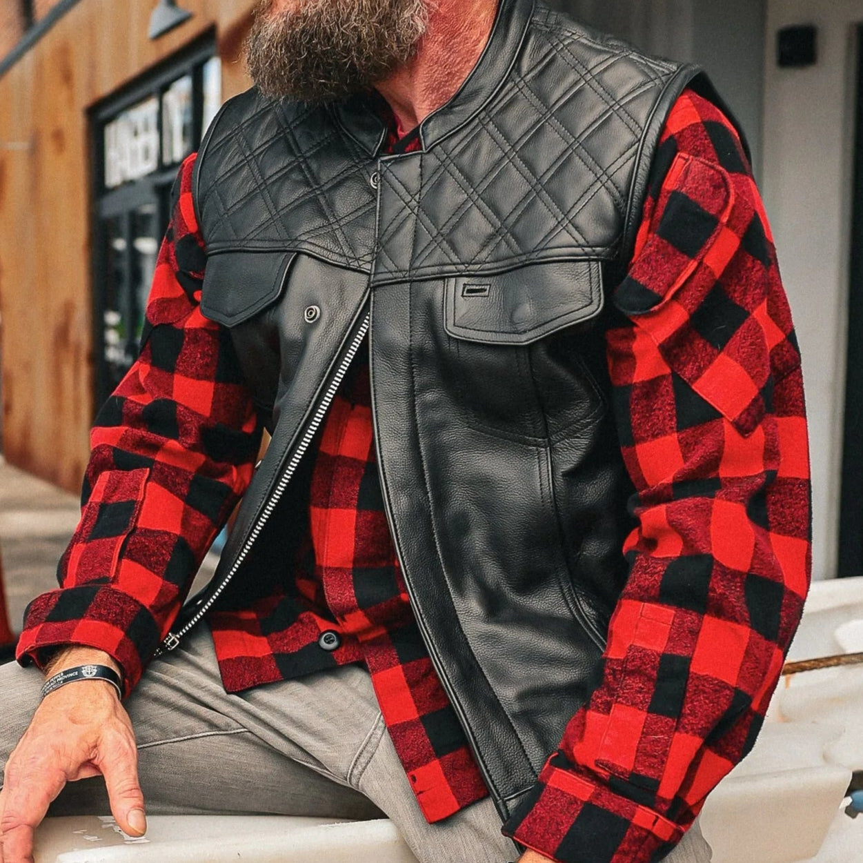 Open Road Men's Zip-Up Tactical Leather Vest