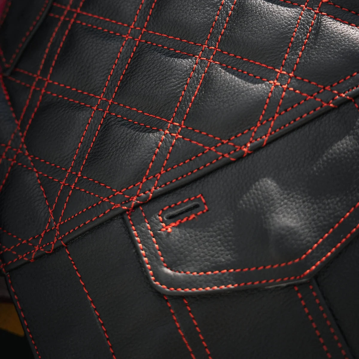 Open Road Men's Upside Leather with Red Stitched Diamonds Vest