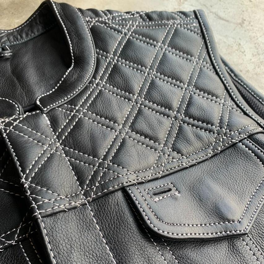 Open Road Men's Upside Leather with White Stitched Diamonds Vest - Boutique of Leathers/Open Road