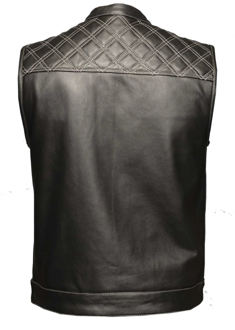 Open Road Men's Upside Leather with White Stitched Diamonds Vest - Boutique of Leathers/Open Road