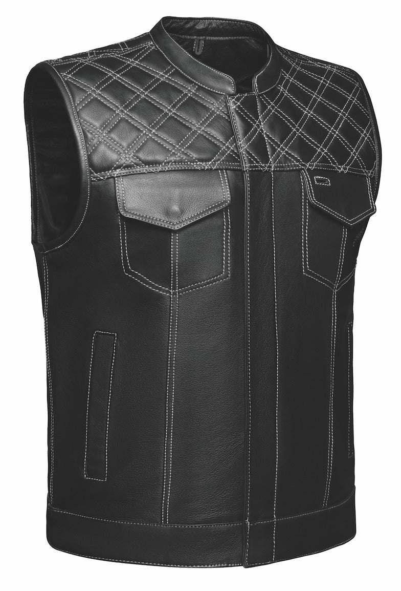 Open Road Men's Upside Leather with White Stitched Diamonds Vest - Boutique of Leathers/Open Road