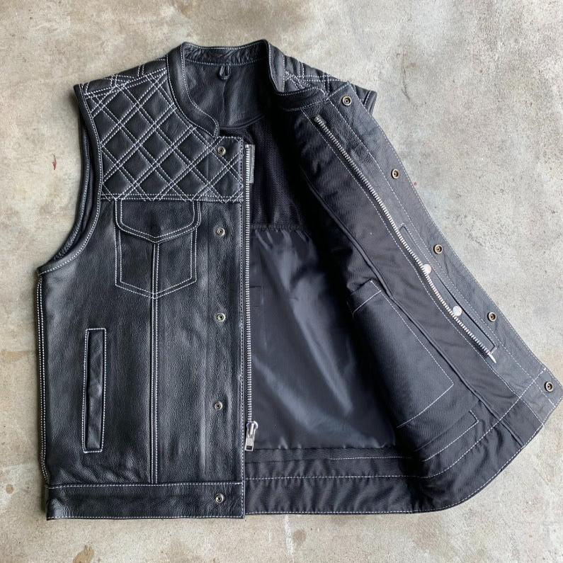 Open Road Men's Upside Leather with White Stitched Diamonds Vest - Boutique of Leathers/Open Road