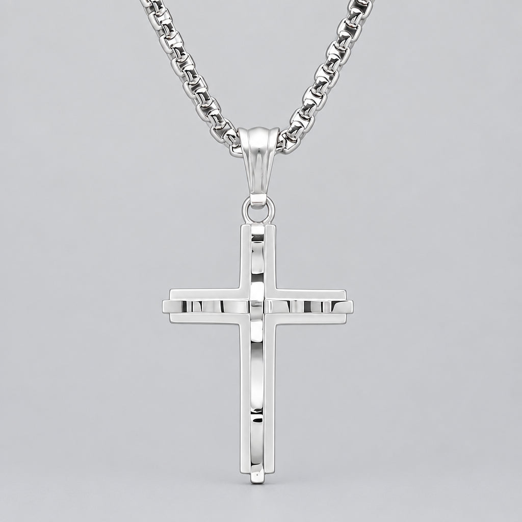 Men's Stainless Steel Double Cross Pendant Necklace - Boutique of Leathers/Open Road