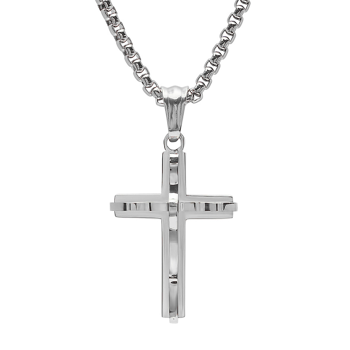 Men's Stainless Steel Double Cross Pendant Necklace