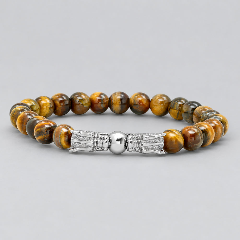Men’s Tiger Eye Bead & Stainless Steel Dragon Head Biker Stretch Bracelet - Boutique of Leathers/Open Road