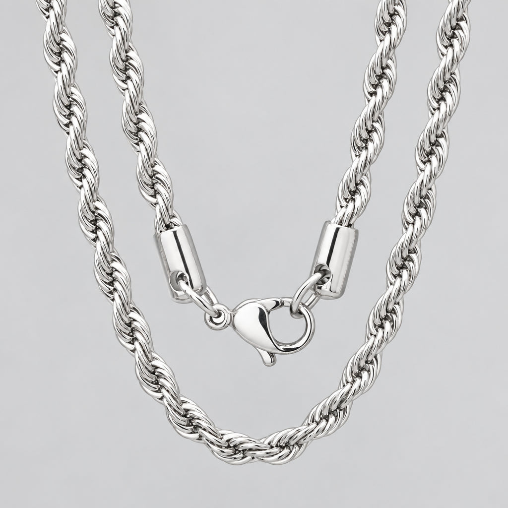 Men’s 24" Stainless Steel Silver Rope Chain Necklace. Heavy-Duty Biker Necklace - Boutique of Leathers/Open Road