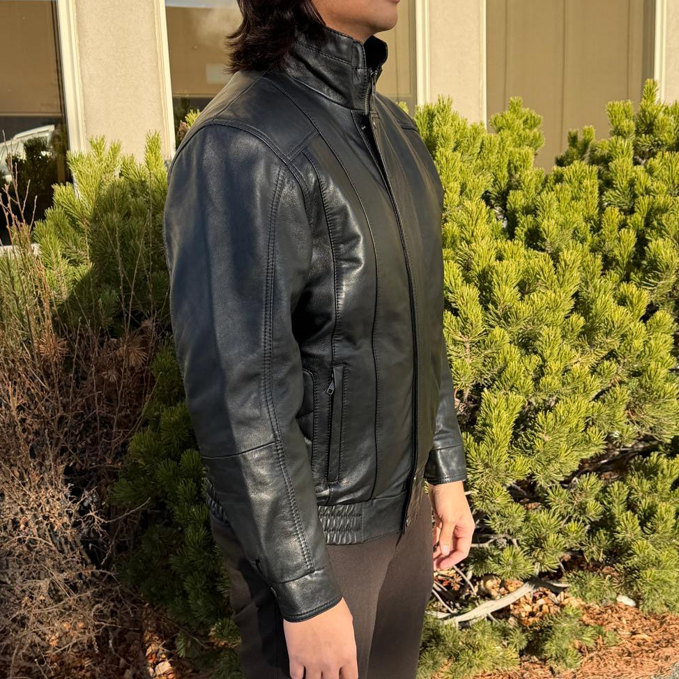 BOL Men's Double Pocket Leather Bomber Jacket