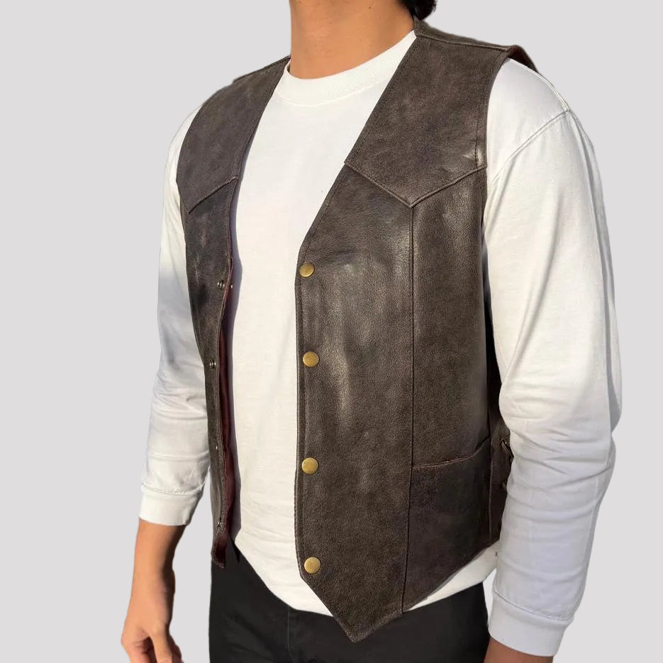 Men's Buffalo Leather Biker Vest. Adjustable Side Lace Vest - Boutique