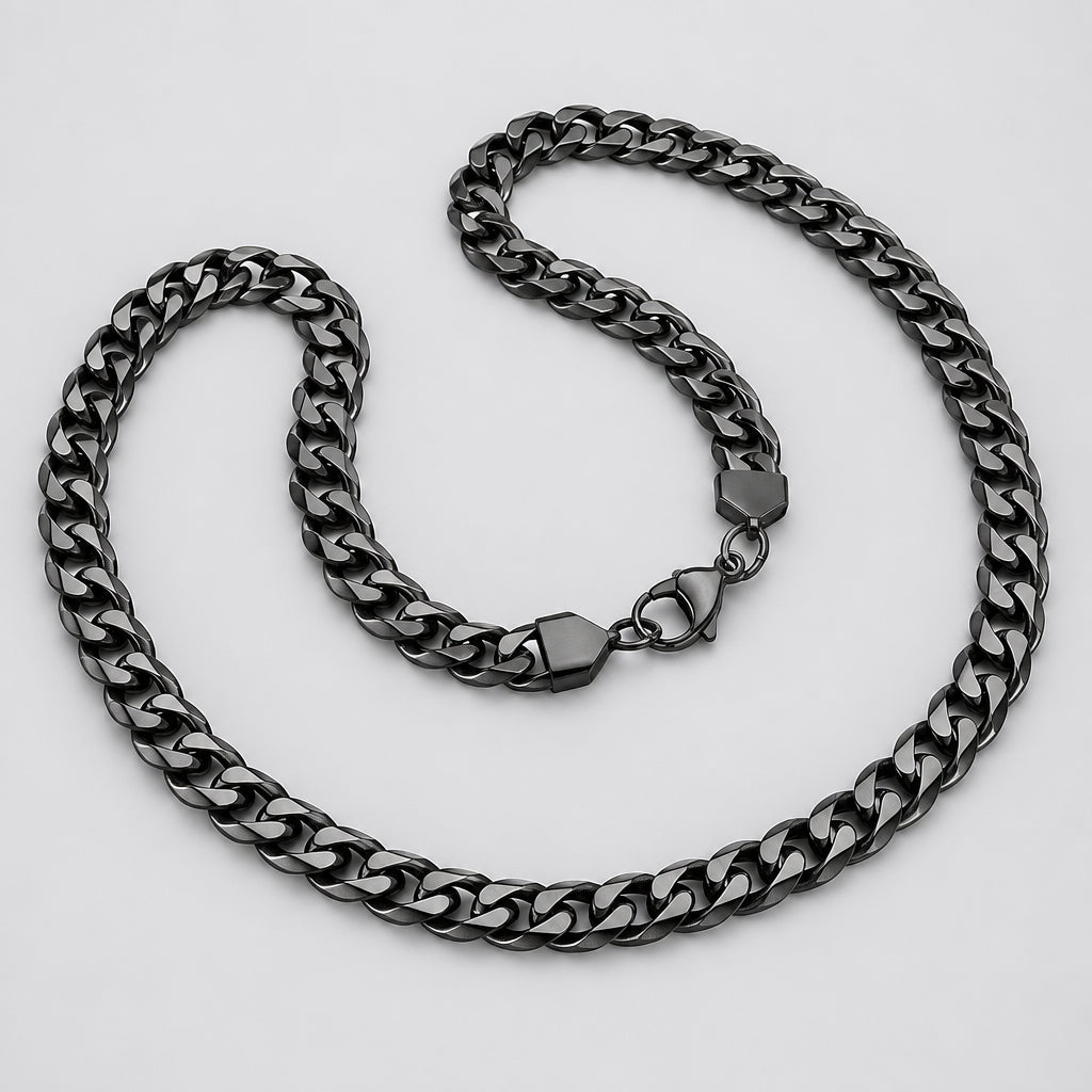 Unisex 24" Black IP Stainless Steel Cuban Link Chain Necklace. Rugged Biker Style - Boutique of Leathers/Open Road