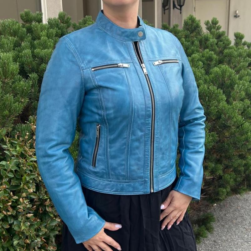 Classic Women's Lamb Leather Jacket with Snap Collar - Boutique of Leathers/Open Road