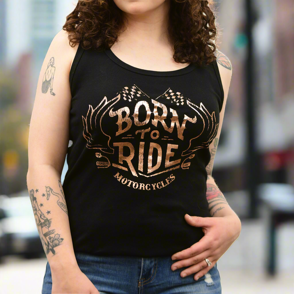 Born to Ride Motorcycles Tank Top with Lace Back Details