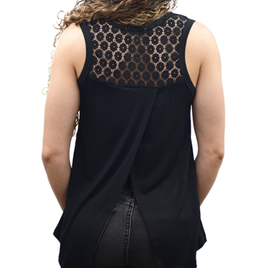 Born to Ride Tank with Star & Wings Graphic and Lace Back Details - Boutique of Leathers/Open Road