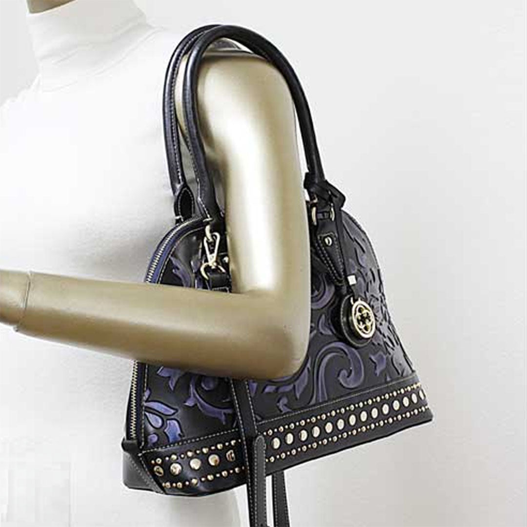 Marc Chantel Liz Embossed Leather Dome Satchel Handbag