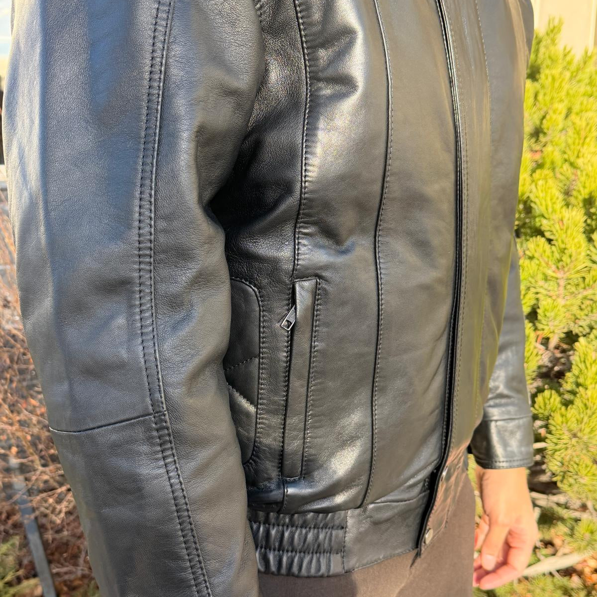 BOL Men's Double Pocket Leather Bomber Jacket