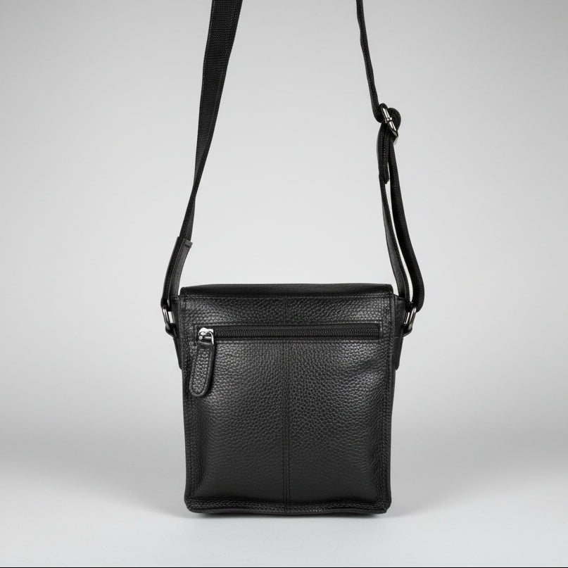 Greenwood Leather Small Messenger Bag. Genuine PDM Leather Vertical Crossbody with Buckle Flap