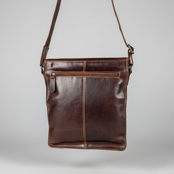 Greenwood Leather Medium Messenger Bag. Wax Pull-Up Leather Tablet Bag & Vintage Shoulder Satchel