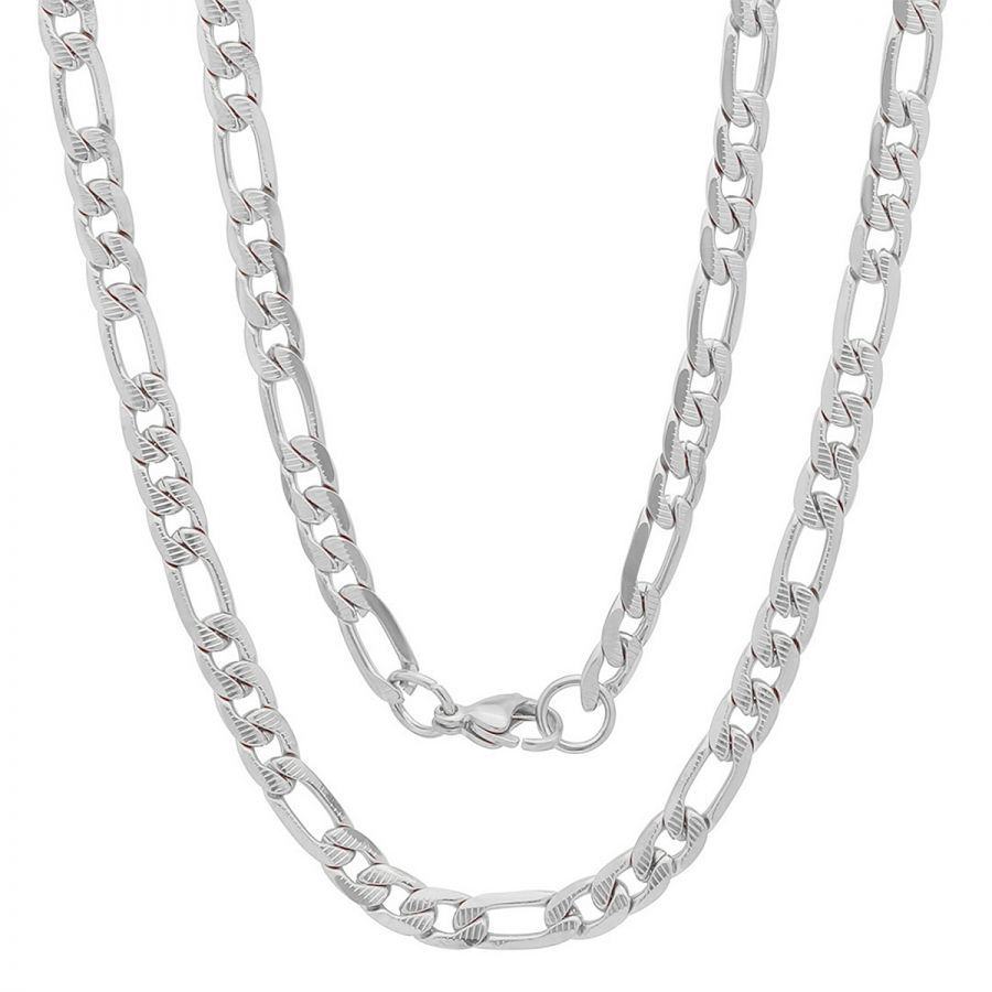 Men’s 6mm Stainless Steel Accented Figaro Chain Biker Link Necklace