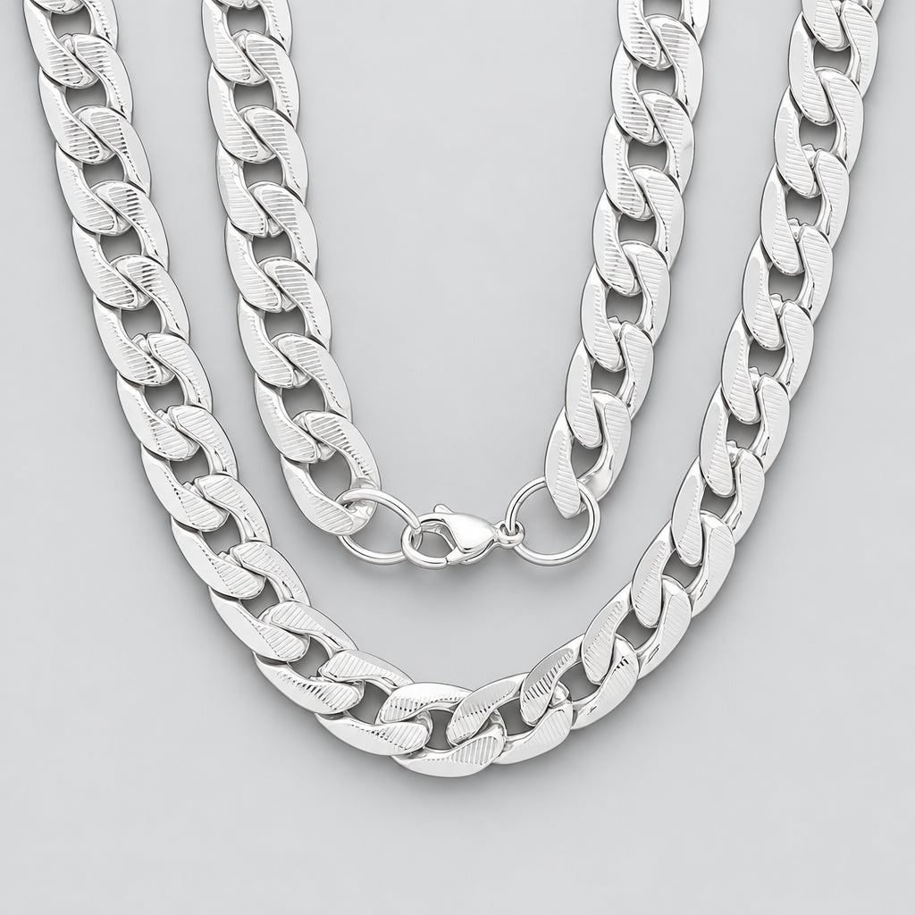 Men’s 10mm Stainless Steel Accented Cuban Link Biker Chain Necklace - Boutique of Leathers/Open Road