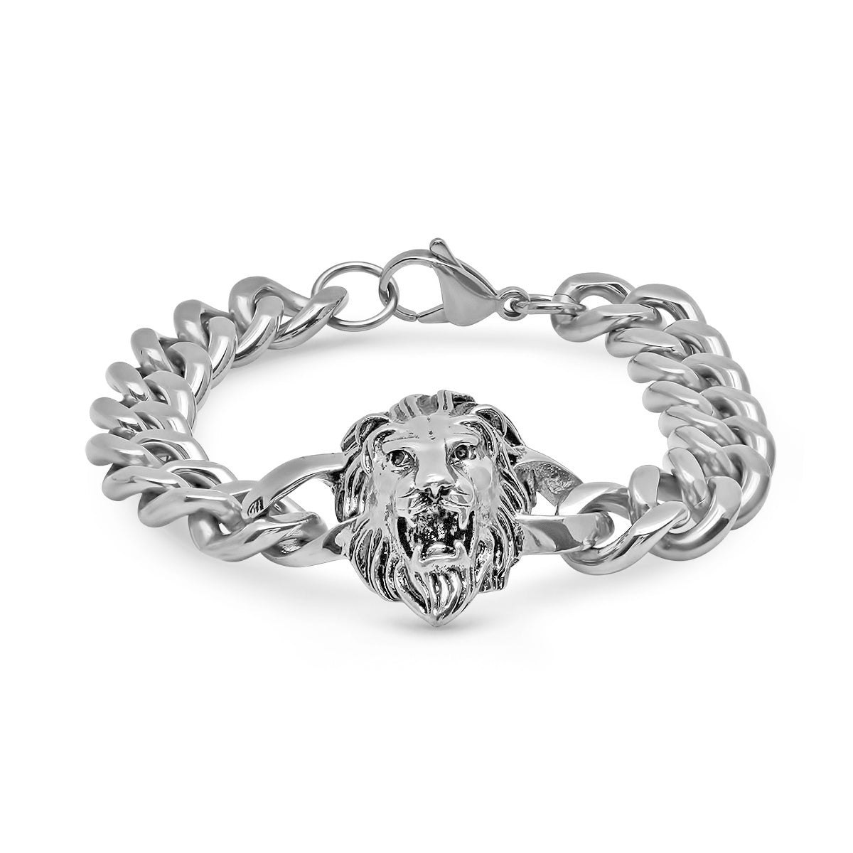 Men’s Stainless Steel Lion Head Cuban Link Bold Biker Bracelet
