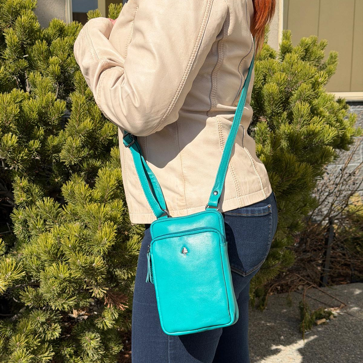 Greenwood Leather Compact Mini Crossbody. Slim Full-Grain Leather Phone Bag & Travel Organizer - Boutique of Leathers/Open Road