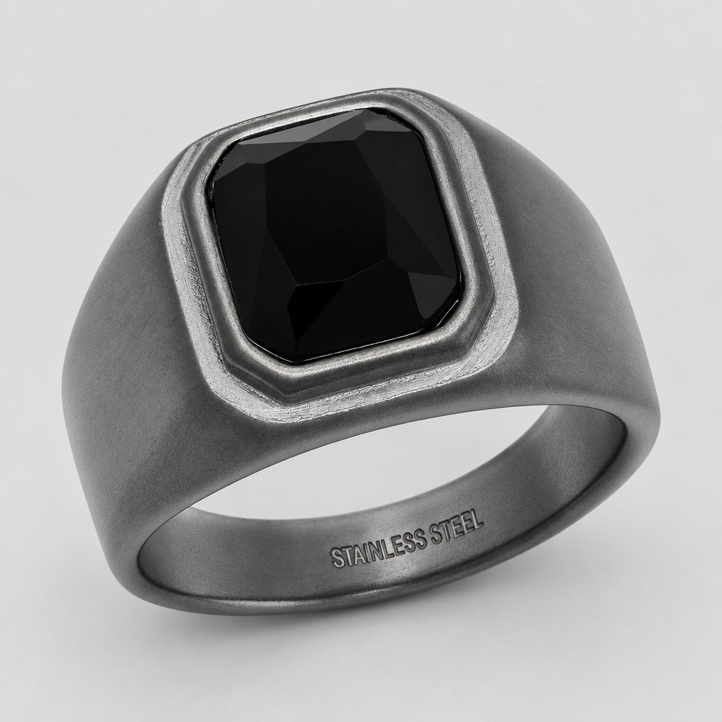 Men’s Matte Black Stainless Steel Signet Biker Ring - Boutique of Leathers/Open Road