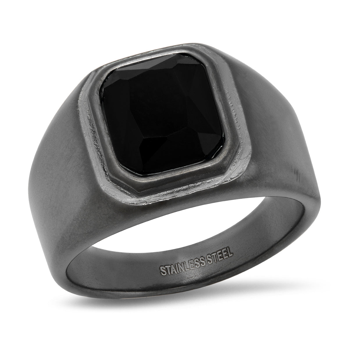 Men’s Matte Black Stainless Steel Signet Biker Ring