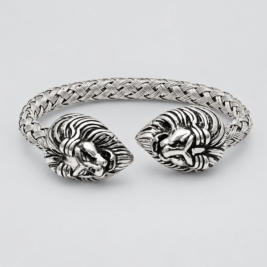 Men’s Stainless Steel Lion Head End Cuff Biker Bracelet - Boutique of Leathers/Open Road