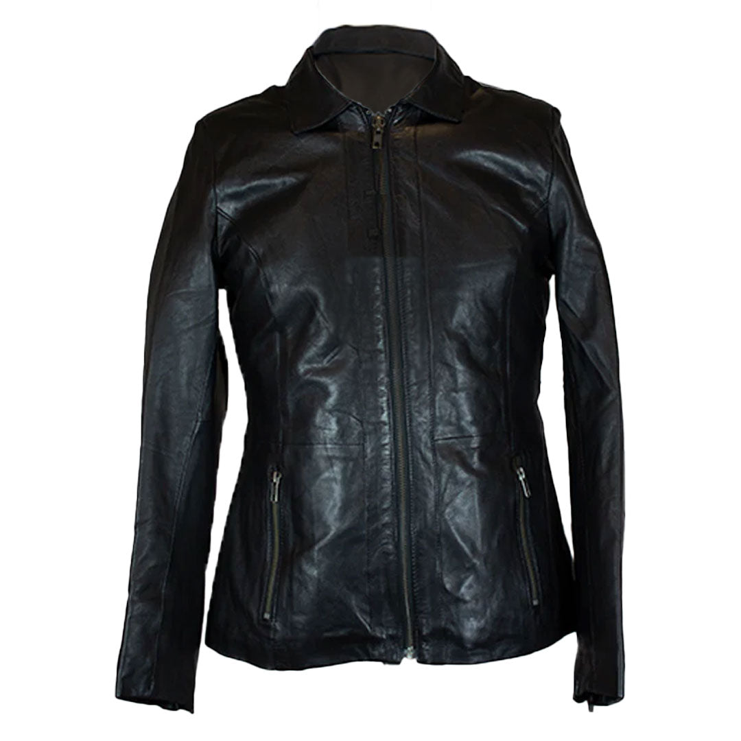 BOL Women's Classic Black Zippered Motorcycle Style Fashion Sheepskin Leather Jacket