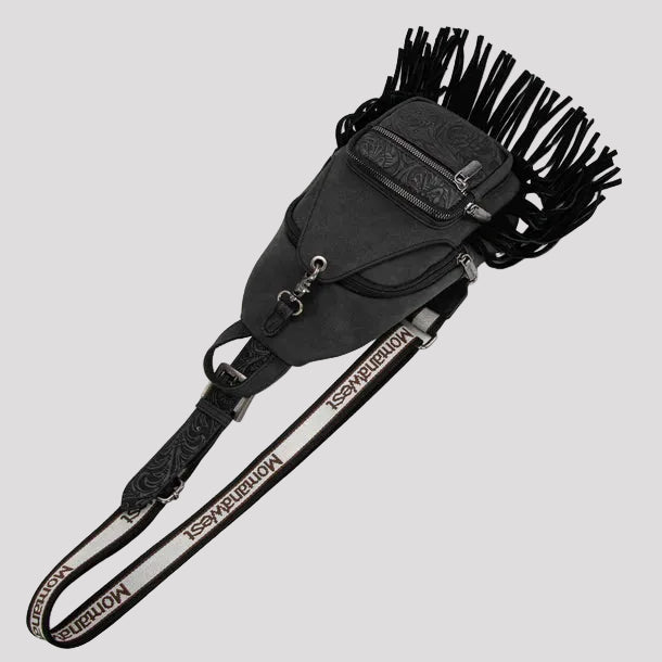 Montana West Tooled Fringe Sling Bag. Western PU Leather Floral Crossbody with Adjustable Strap - Boutique of Leathers/Open Road