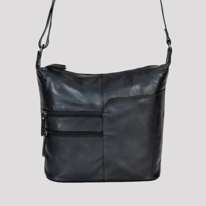 Greenwood Leather Shoulder Bag with 2 Zip Pockets - Boutique of Leathers/Open Road