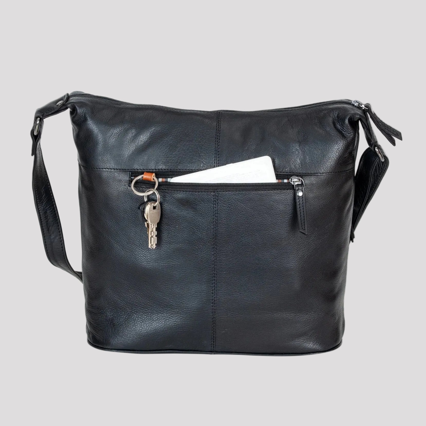 Greenwood Leather Shoulder Bag with 2 Zip Pockets - Boutique of Leathers/Open Road