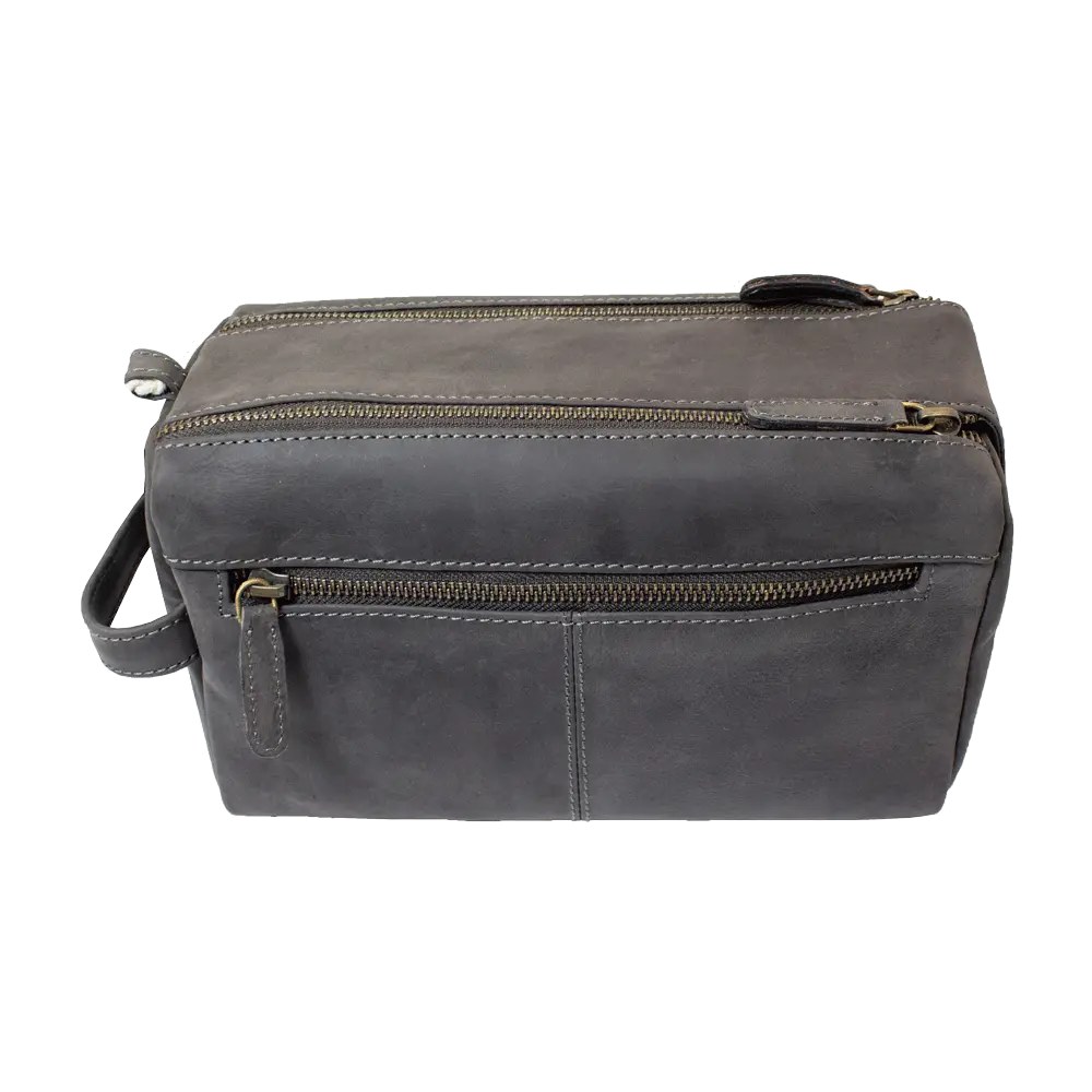 BOL Distressed Leather Toiletry Bag Charcoal