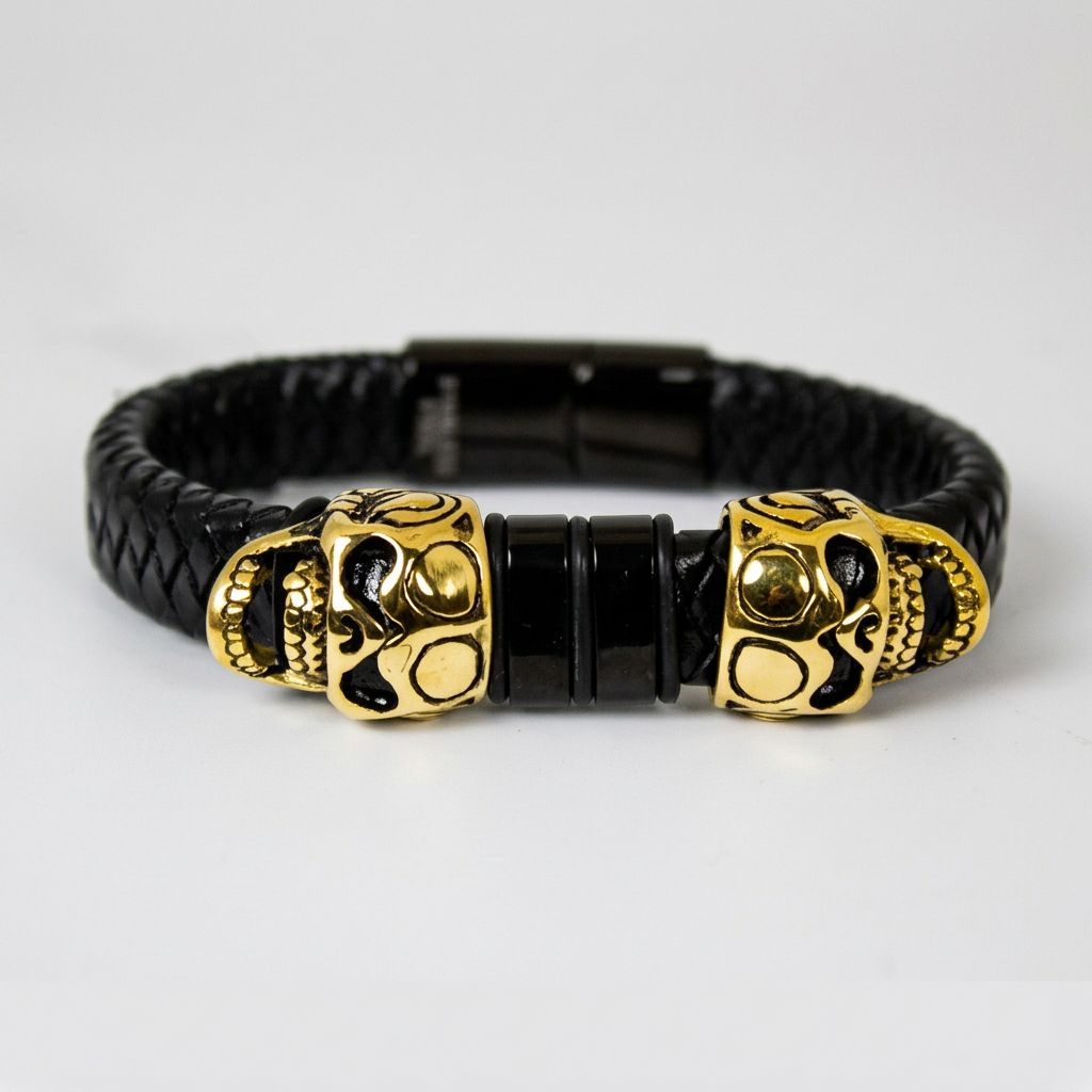 BOL Men's Braided Leather Skull Charm Bracelet Men's Jewelry Boutique of Leathers/Open Road