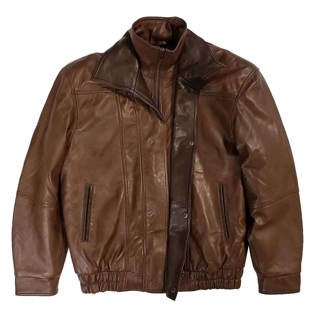 BOL Men's Double Collar Leather Bomber Jacket