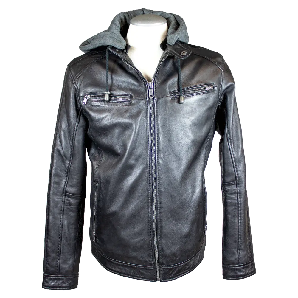 BOL Men's Hooded Snap Collar Leather Jacket Men's Leather Jackets Boutique of Leathers/Open Road