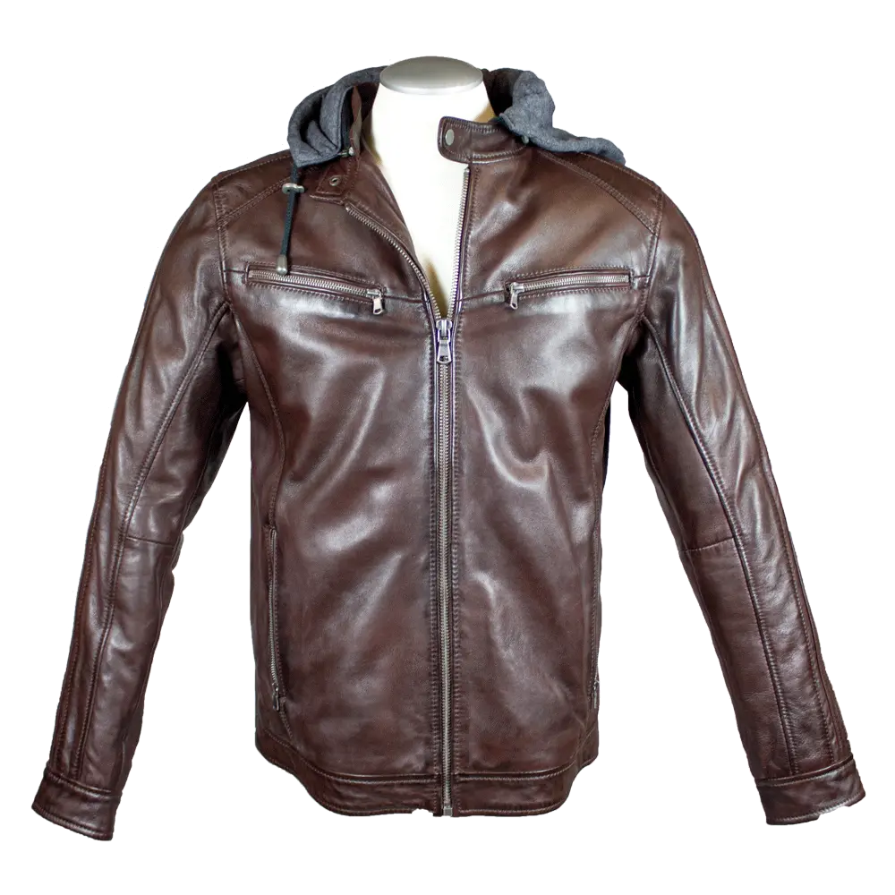 BOL Men's Hooded Snap Collar Leather Jacket Men's Leather Jackets Boutique of Leathers/Open Road