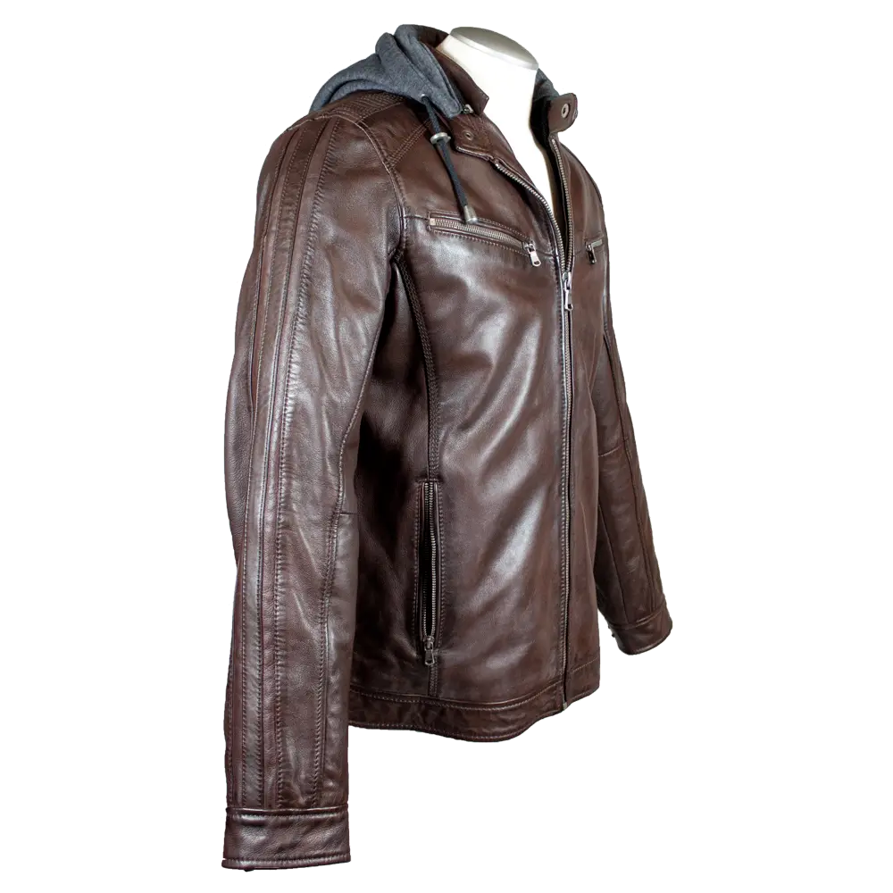 BOL Men's Hooded Snap Collar Leather Jacket Men's Leather Jackets Boutique of Leathers/Open Road