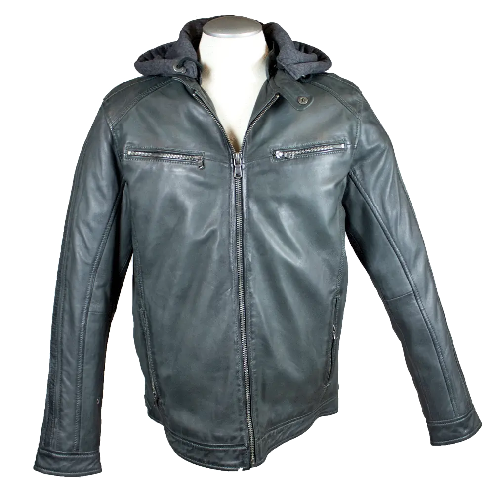 BOL Men's Hooded Snap Collar Leather Jacket Men's Leather Jackets Boutique of Leathers/Open Road