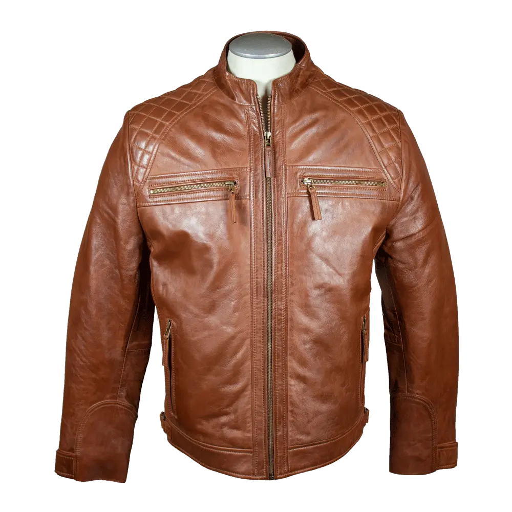 BOL Men s Quilted Shoulders Leather Jacket Boutique of Leathers Open