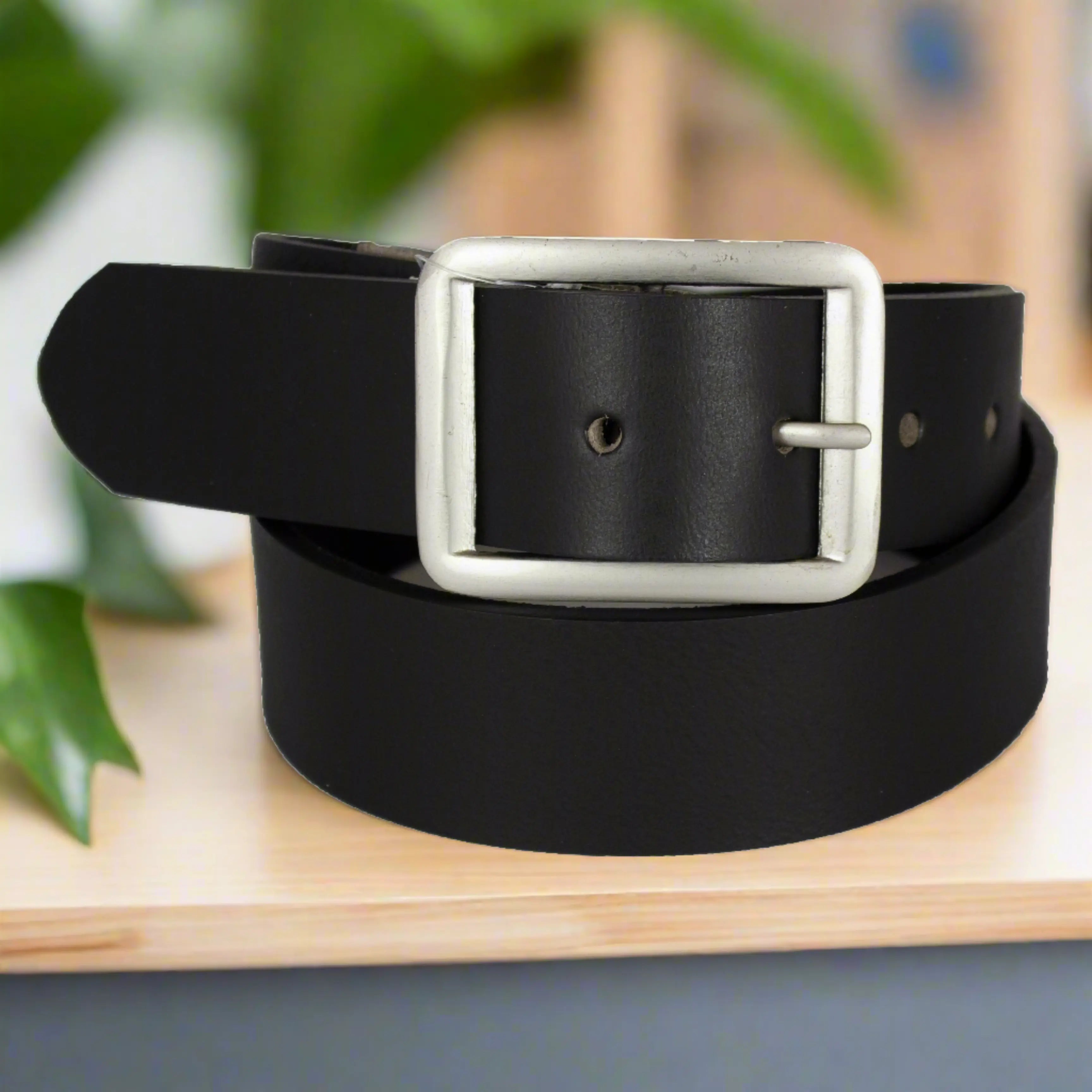 BOL Men s Rectagular Buckle Smooth Leather Belt Black 32