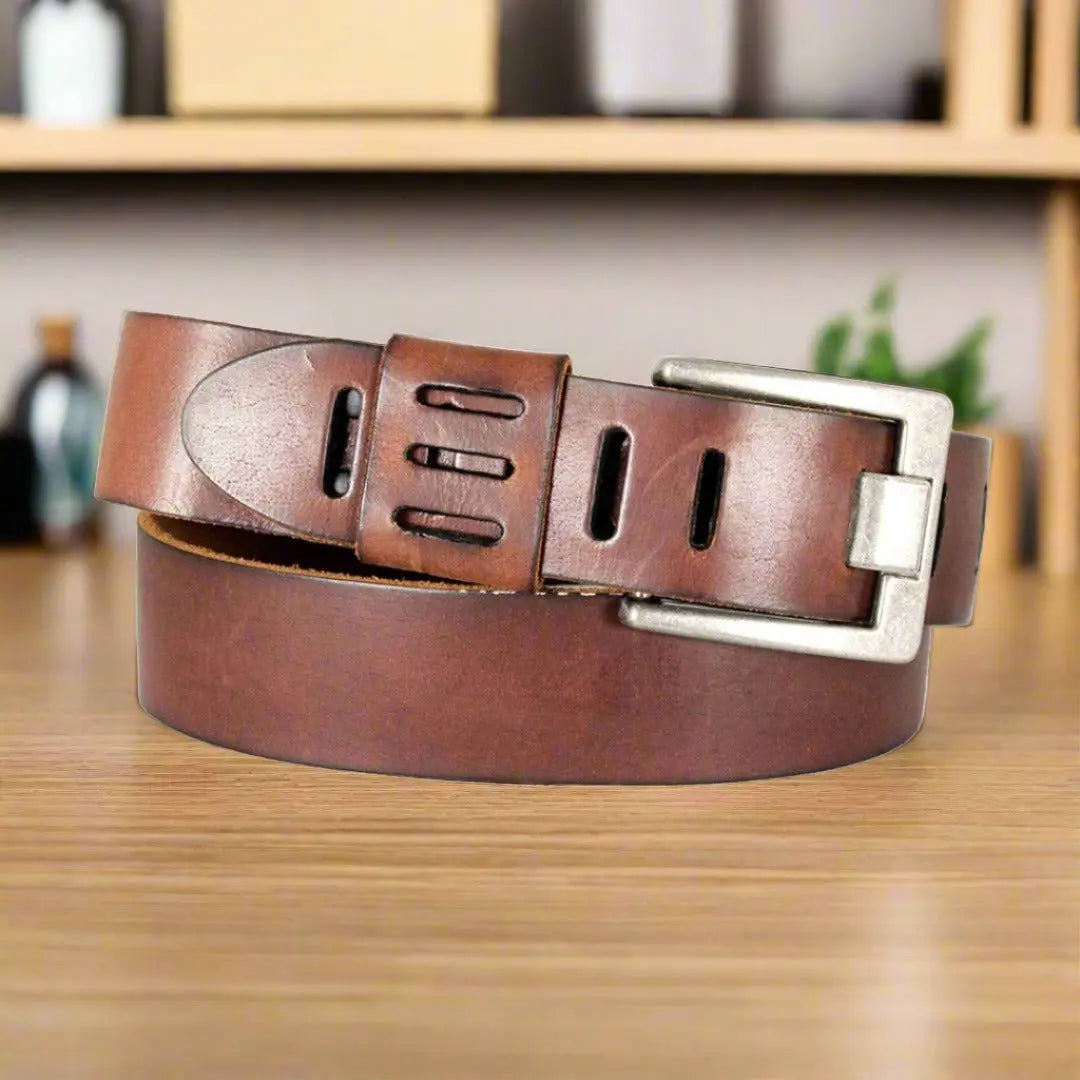 BOL Men's Slotted Distressed Leather Belt - Boutique of Leathers/Open Road