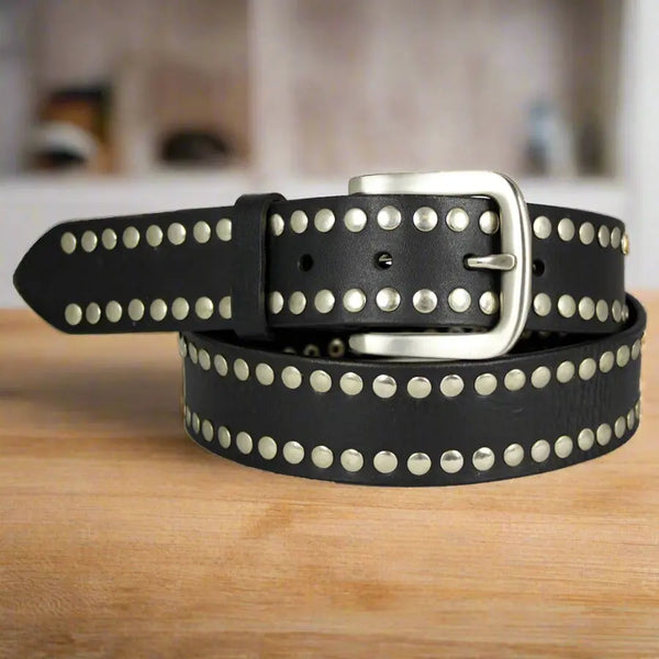 BOL Unisex Silver Stud Removable Buckle Leather Belt - Boutique of