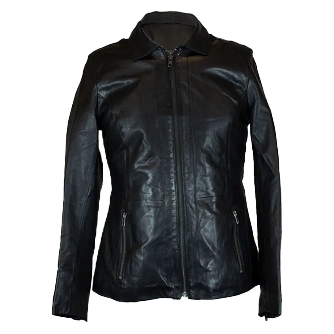 BOL Women's Classic Black Zippered Motorcycle Style Fashion Sheepskin