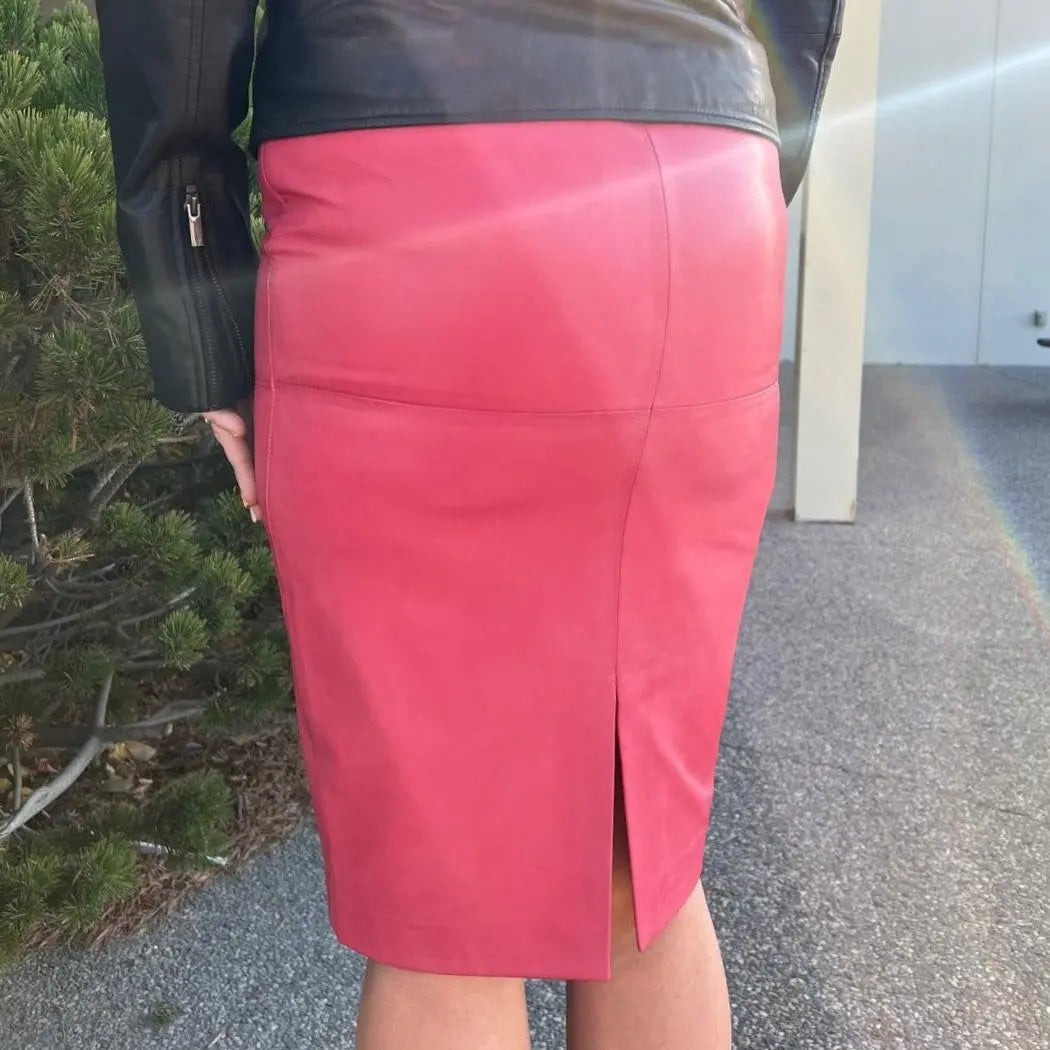 Leather pencil skirt pink hotsell