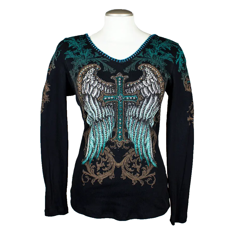 BOL Women's Long Sleeve Cross and Wings Top - Boutique of Leathers/Open Road