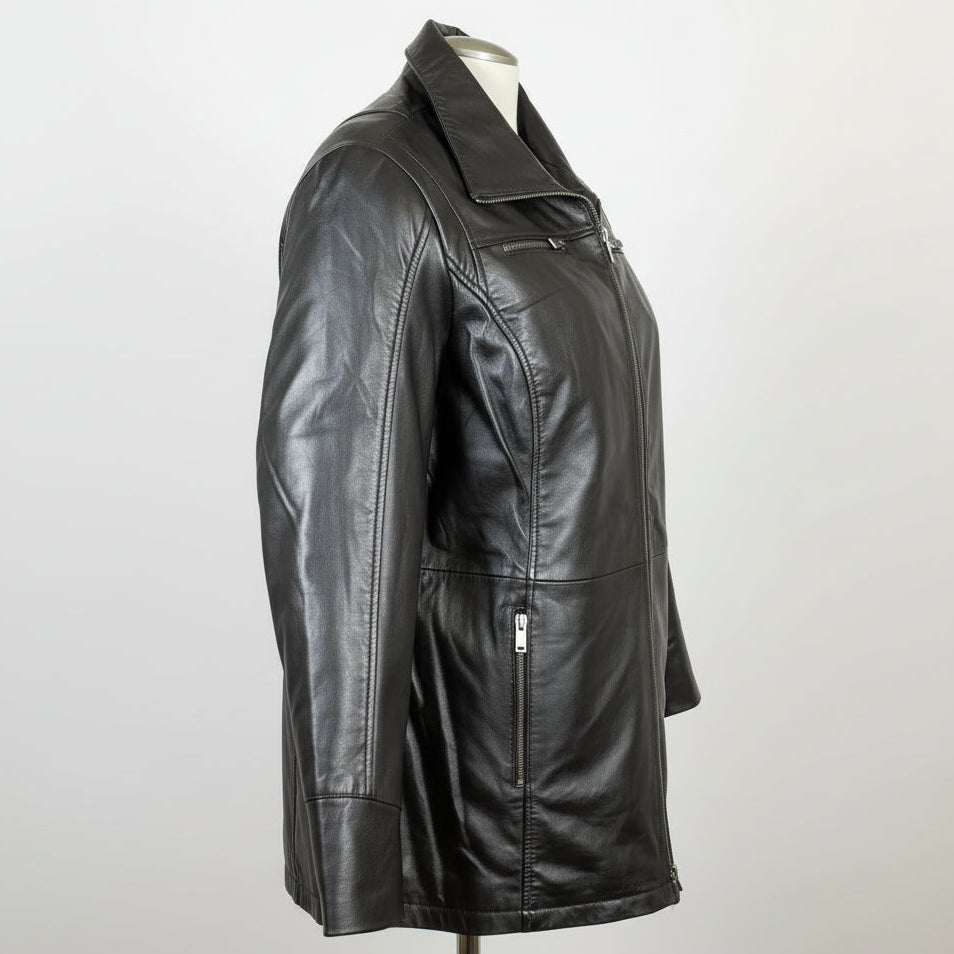 Classic Women's Mid-Length Lamb Leather Jacket