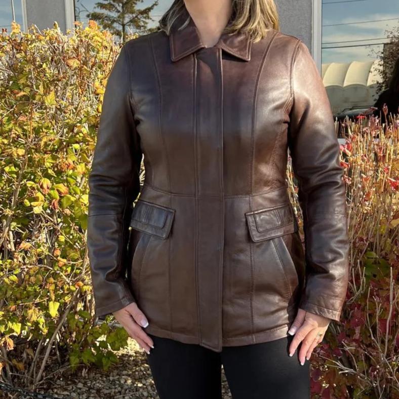 Genuine Leather Tan Leather Jacket Ladies Dark Brown G1 Pilot