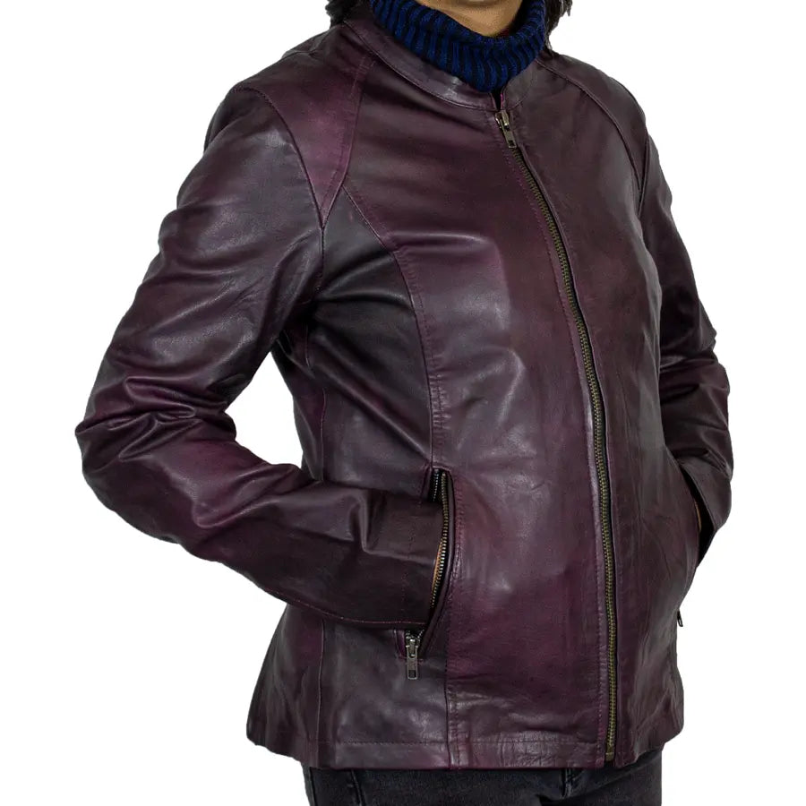 BOL Women's Purple Wash Moto Sheepskin Leather Jacket Women's Coats & Jackets Boutique of Leathers/Open Road