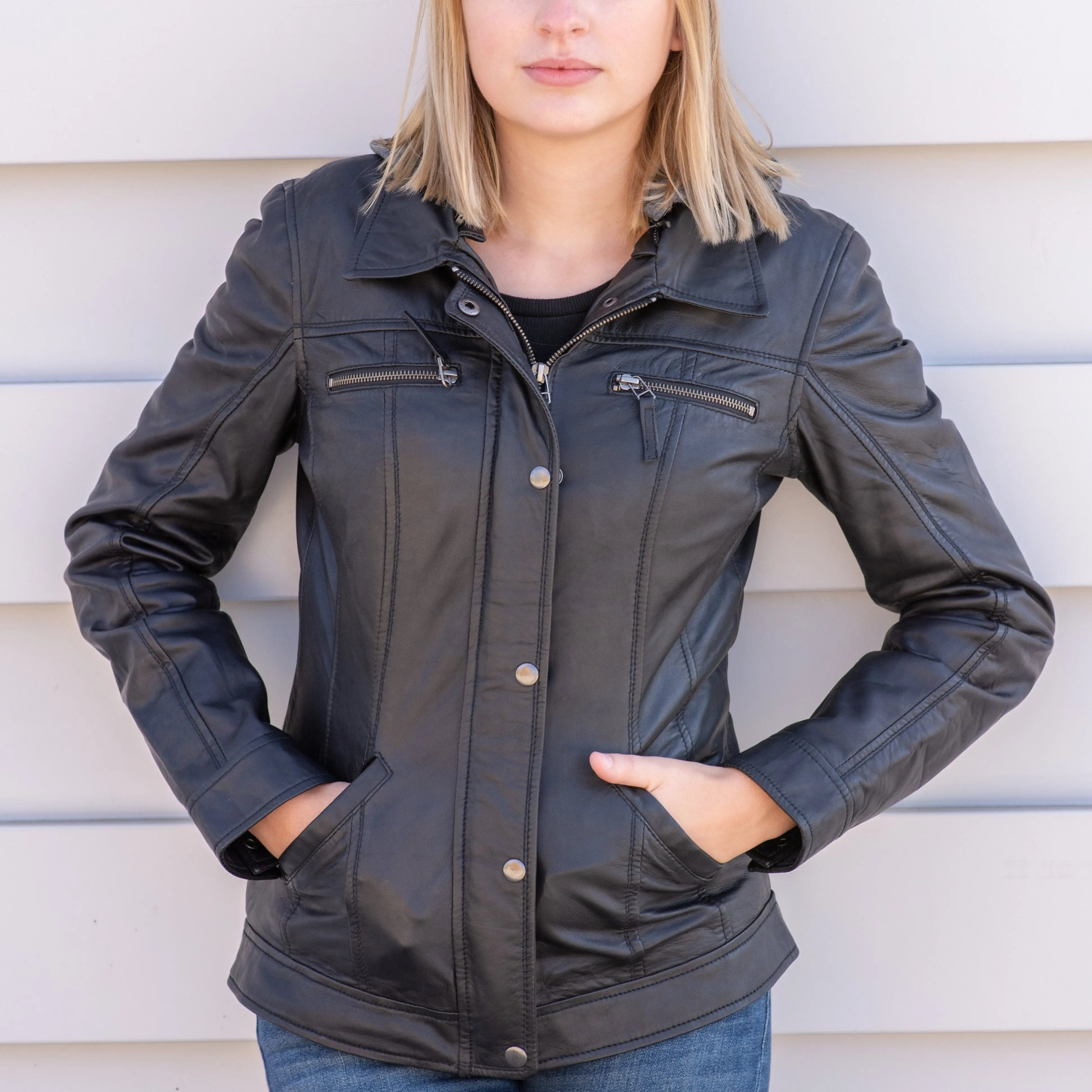 BOL Women's Removable Hood Leather Jacket Women's Coats & Jackets Boutique of Leathers/Open Road