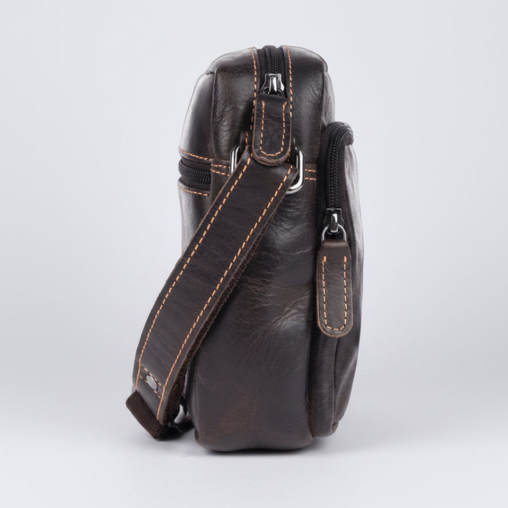 Greenwood Leather Mini-Messenger Bag. Premium Compact Crossbody Travel Organizer - Boutique of Leathers/Open Road
